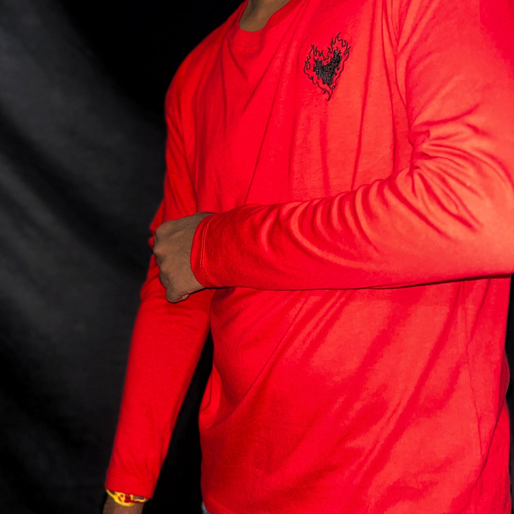 EMROIDERY FULL HANDS T-SHIRT - RED  - UNISEX