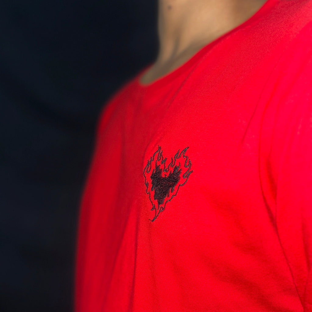 EMROIDERY FULL HANDS T-SHIRT - RED  - UNISEX