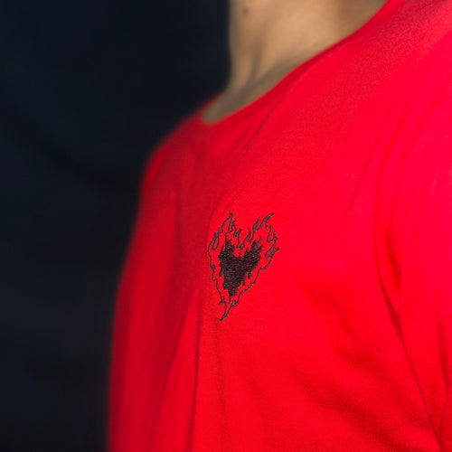 EMROIDERY FULL HANDS T-SHIRT - RED  - UNISEX